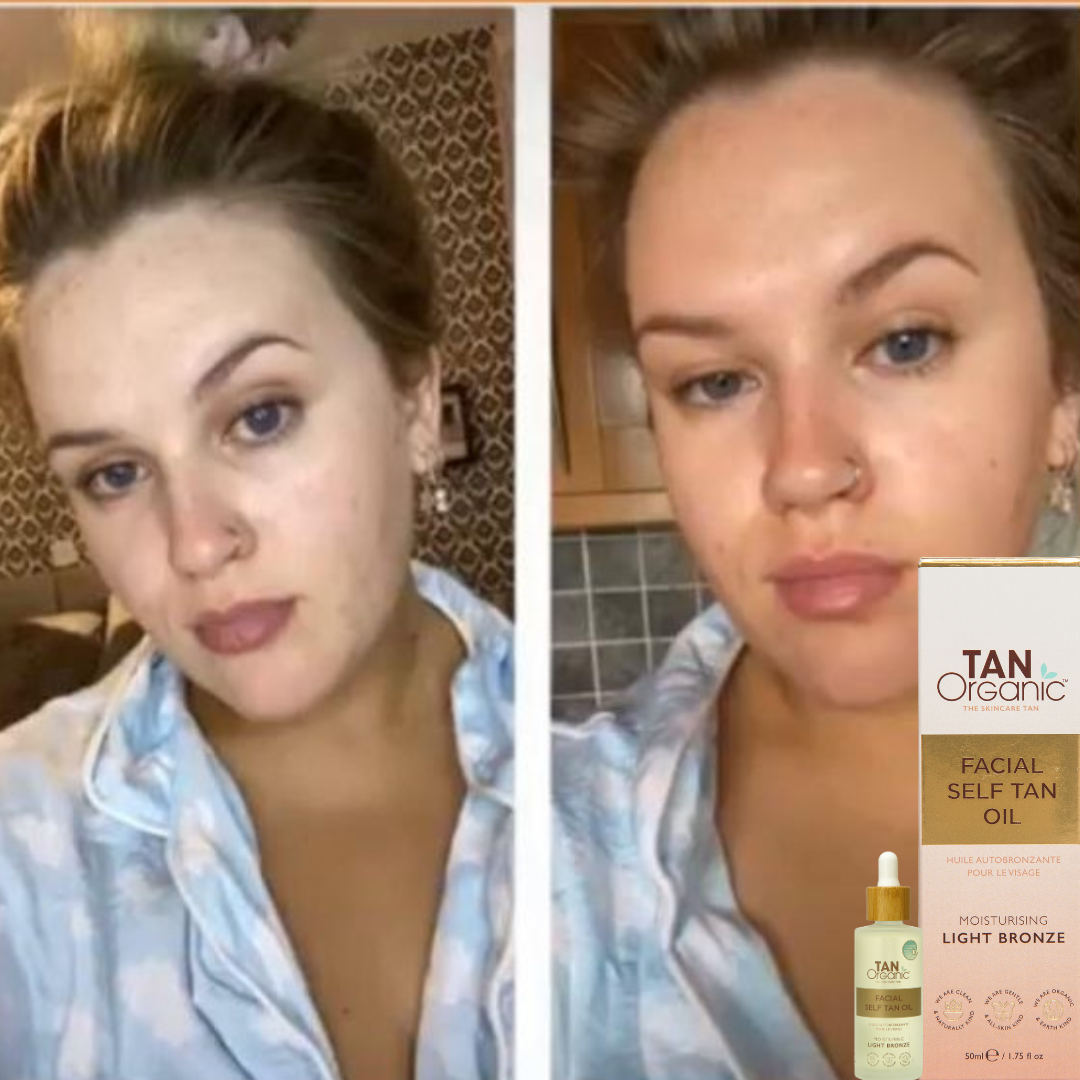 Before and after facial tan oil use